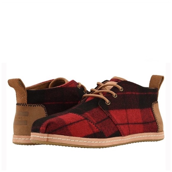 Toms Red And Black Buffalo Plaid Bota Desert Boot Leather Ankle Chukka Boots - Picture 1 of 16